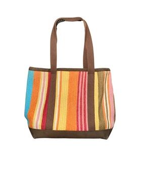Old Navy Multistripe Canvas Tote with Brown Trim